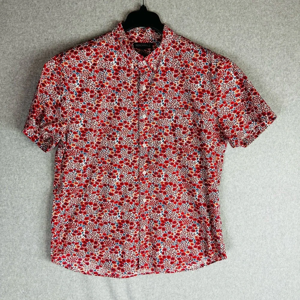 J. Crew Mens XL Mercantile Flex Shirt Slim Flex Floral Button Front White Red‎